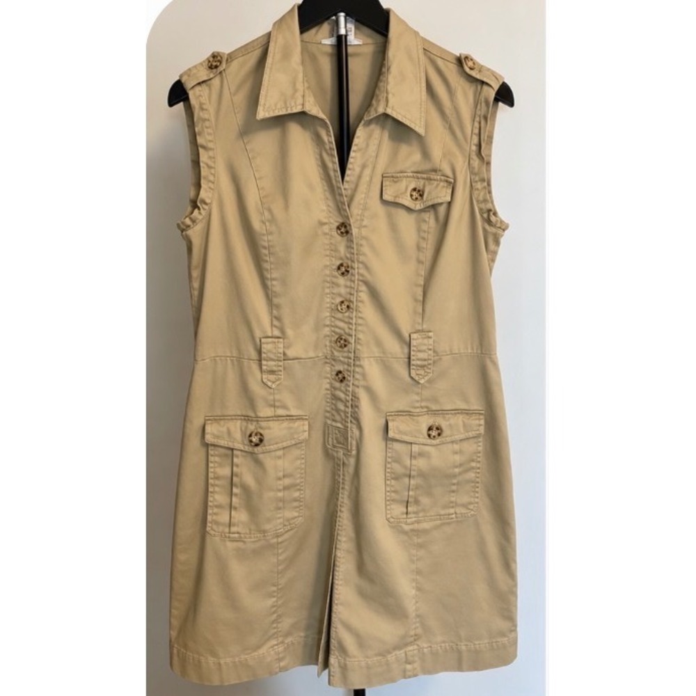 Amanda Lane Womens Khaki Tan Safari Utility Button Front Shirt Dress Size 16